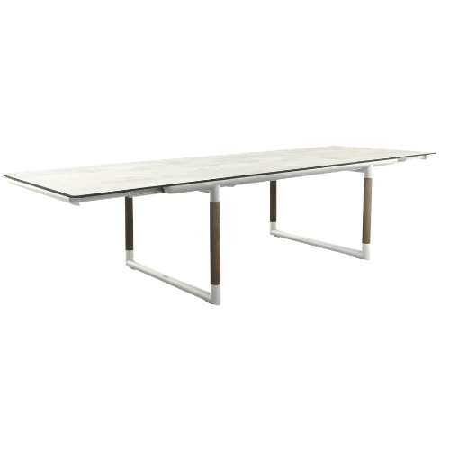 table extensible BASTINGAGE HPL béton ciré aluminium blanc