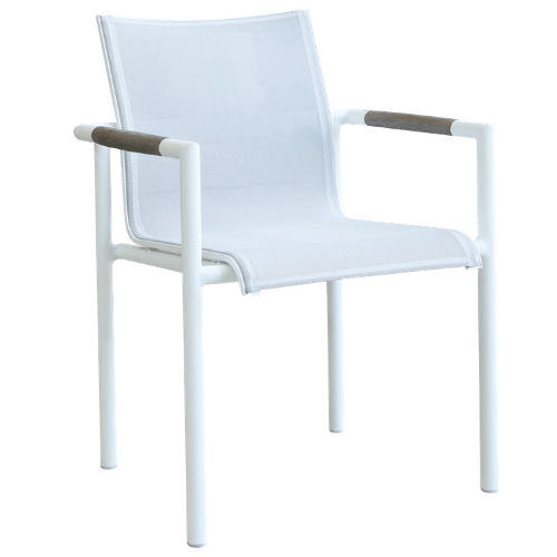 fauteuil empilable BASTINGAGE teck blanc aluminium
