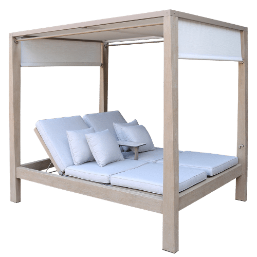 kiosque SKAAL Sunbrella gris clair et Batyline blanc chiné