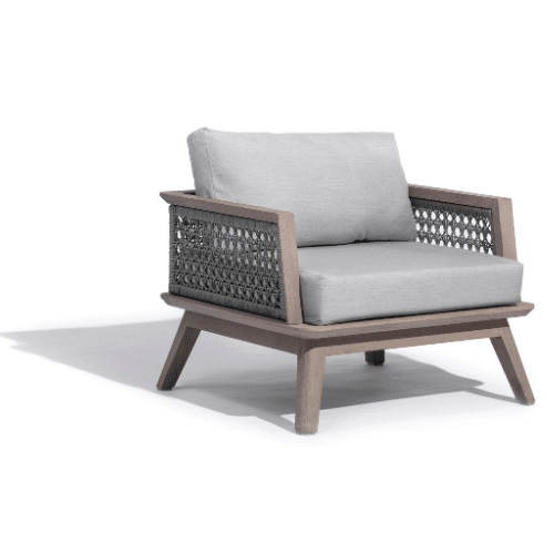 fauteuil club MIRA teck corde gris clair