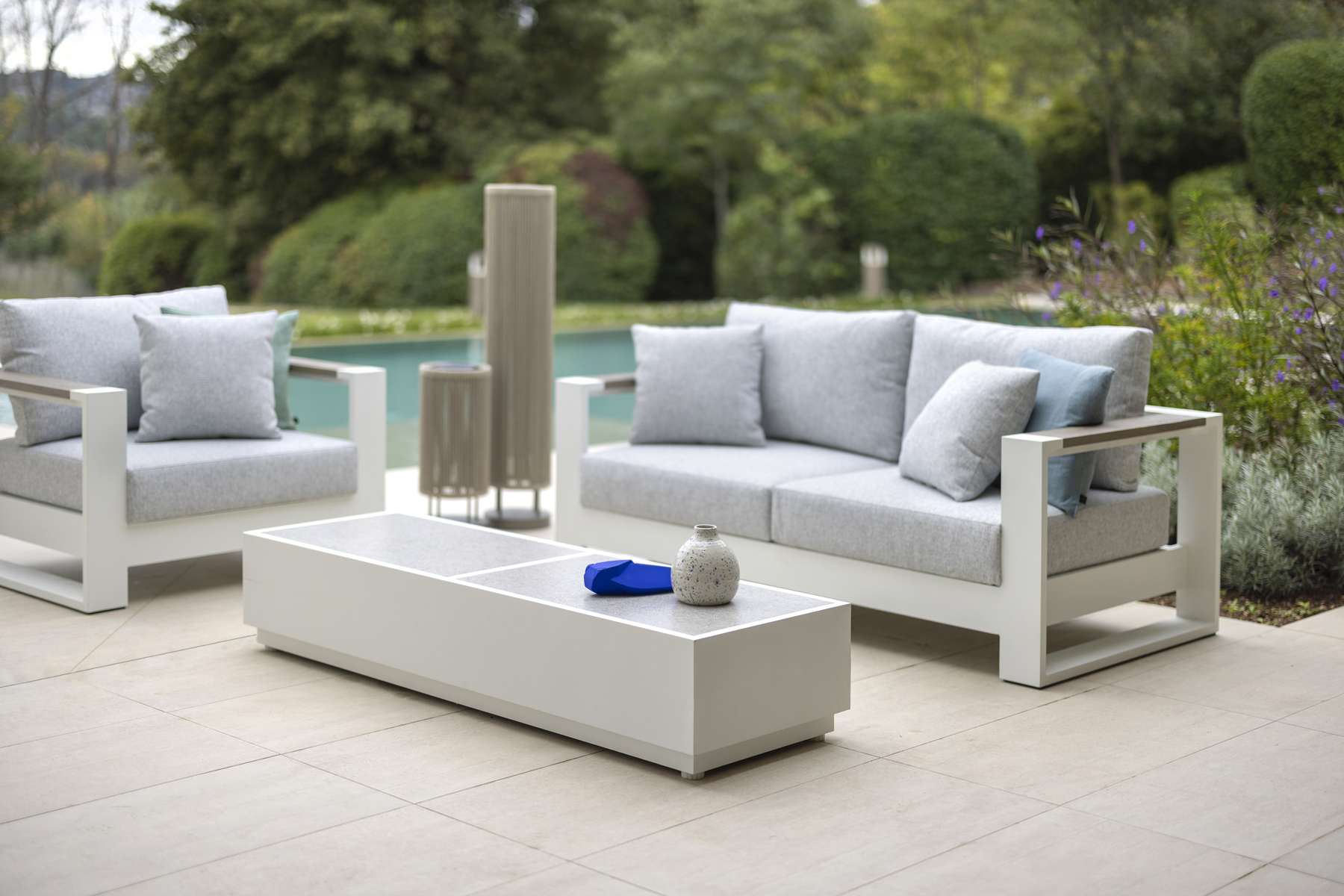 Table basse céramique L RANCHO – blanc gris clair – Image 14