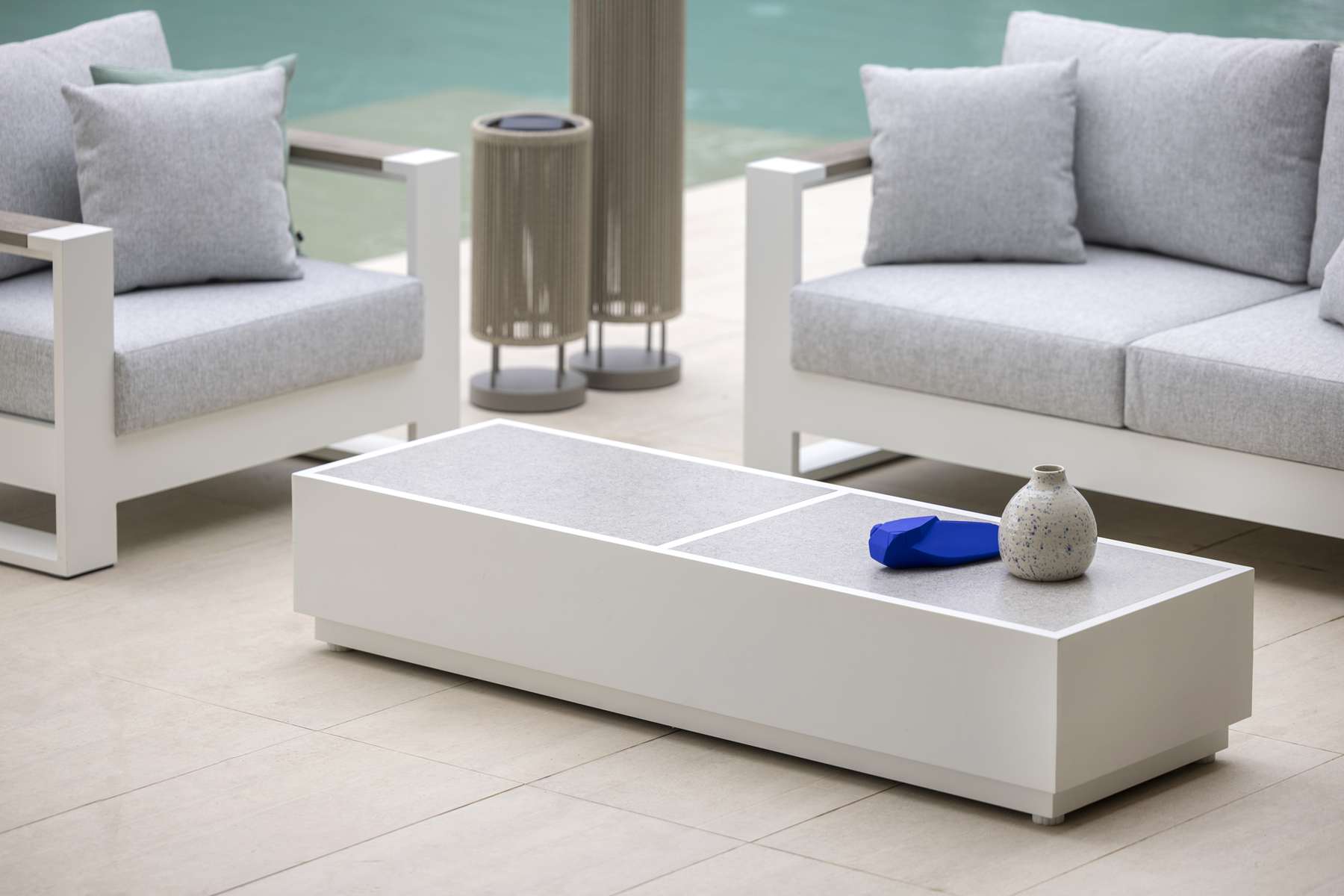 Table basse céramique L RANCHO – blanc gris clair – Image 15