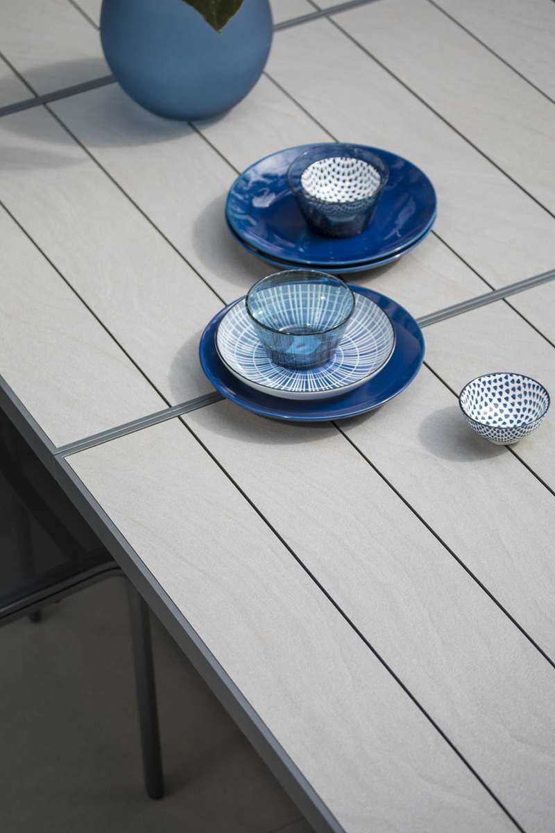 Table extensible HPL plateau latté AMAKA – gris espace céramique grise – Image 3