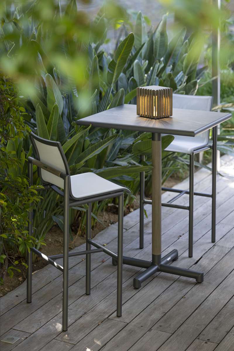 Pied de table haute BASTINGAGE – aluminium gris teck massif – Image 2